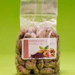 Mandorle pralinate al pistacchio e cioccolato