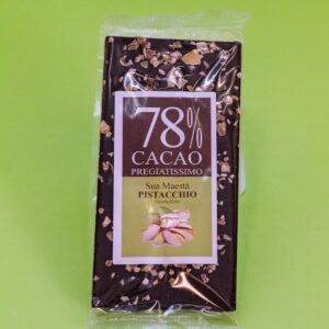 Cioccolato fondente al 78% con granella di pistacchio
